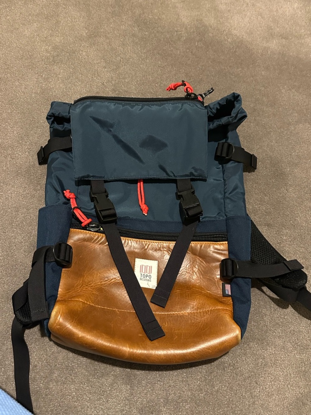 Topo Designs Rover backpack heritage leather with navy